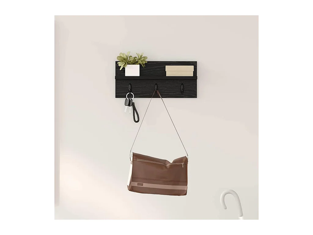 Wandkapstok met plank Zwart eiken 40 x 10,5 x 18 cm