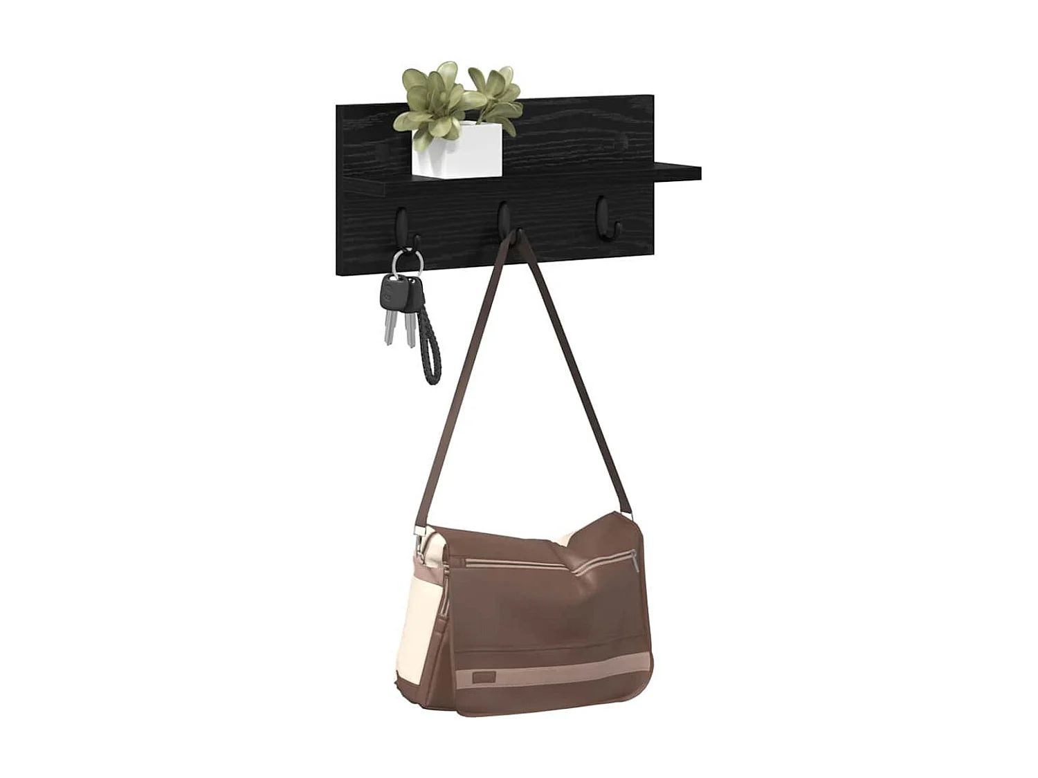 Wandkapstok met plank Zwart eiken 40 x 10,5 x 18 cm