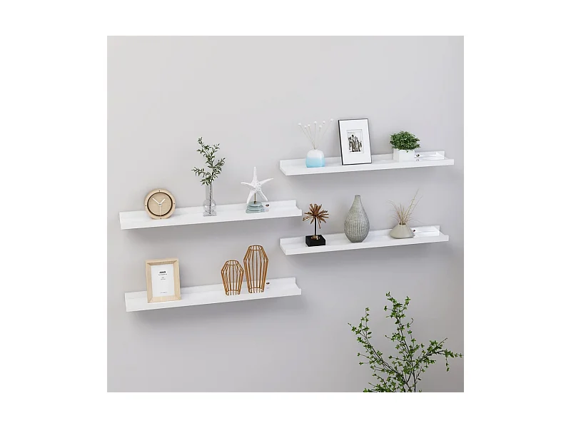 Mensole da parete 4 pz Bianco lucido 60x9x3 cm