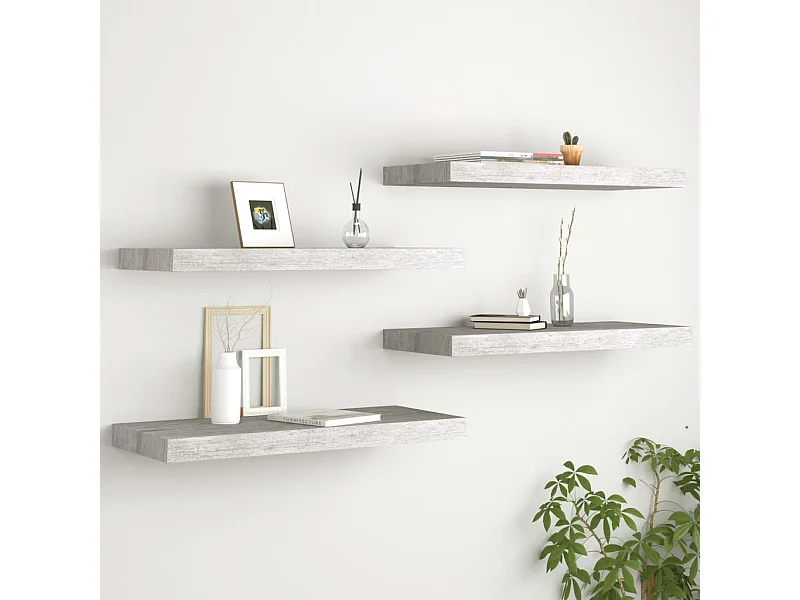 Estantes de pared flotantes 4 piezas gris hormigón 60x23,5x3,8 cm MDF