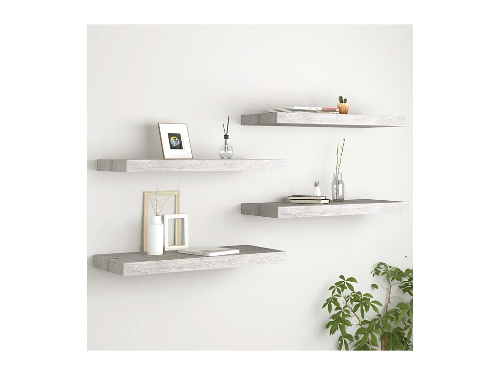 Mensole da parete sospese 4 pezzi grigio cemento 60x23,5x3,8 cm MDF