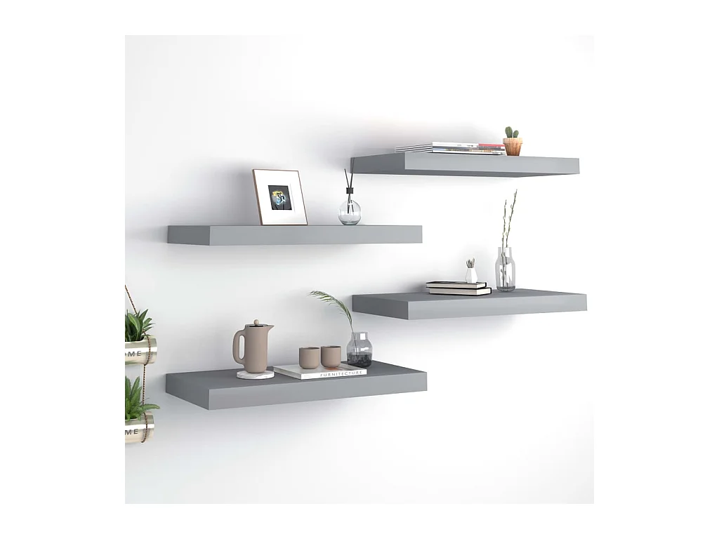 Estantes flotantes de pared 4 piezas gris 50x23x3,8 cm MDF