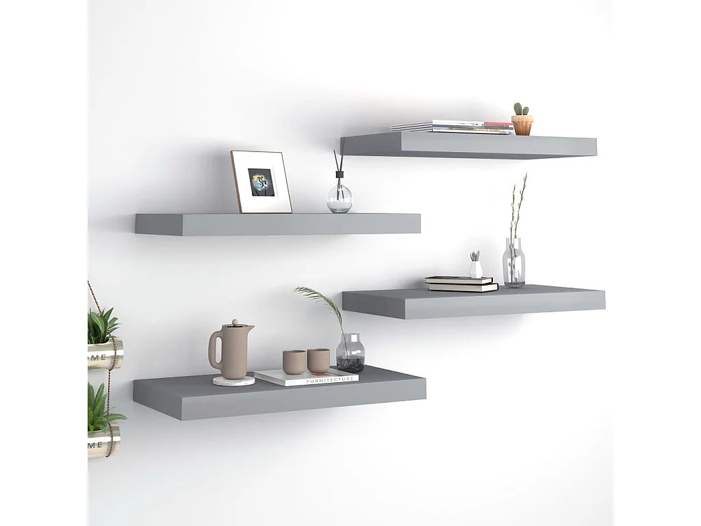 Étagères murales flottantes 4 pcs gris 50x23x3,8 cm MDF