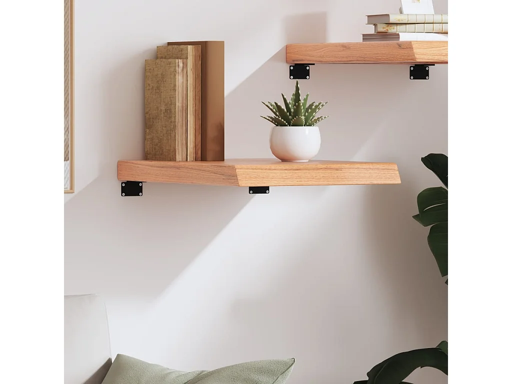 Estante de pared marrón claro en madera maciza de roble tratado