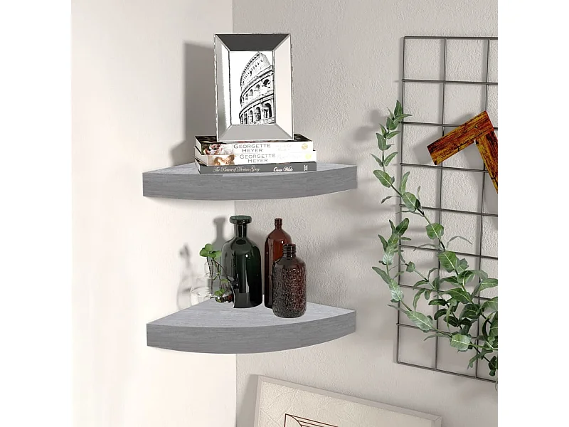Estantes de esquina de pared 2 piezas Gris hormigón 25x25x3,8 cm MDF