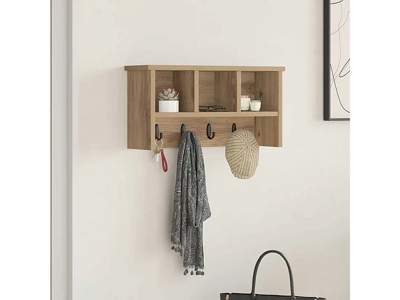 Porte-manteau mural chêne artisanal 50 x 16 x 26 cm
