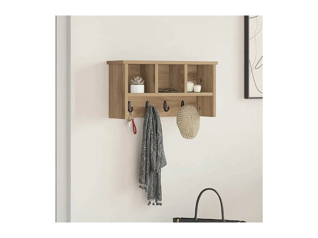 Porte-manteau mural chêne artisanal 50 x 16 x 26 cm