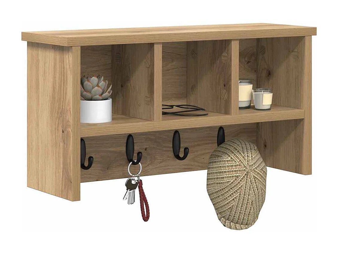 Porte-manteau mural chêne artisanal 50 x 16 x 26 cm