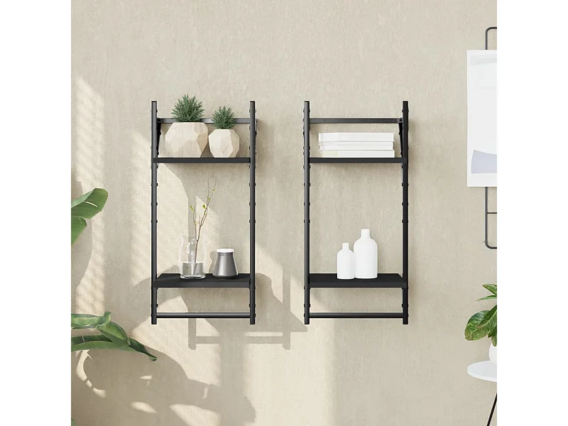 Estantes de pared de 2 niveles con barras 2 uds negro 30x25x65 cm