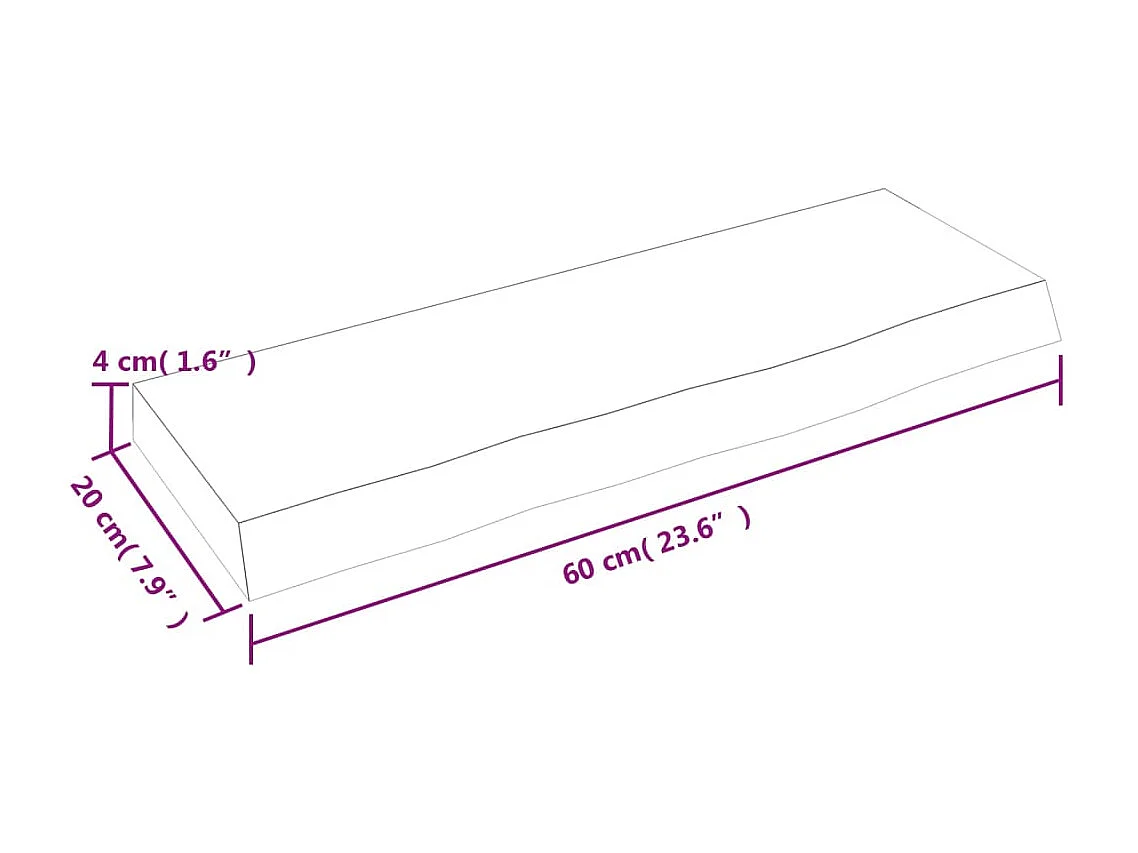 Wandplank 60x20x4 cm massief onbehandeld eikenhout