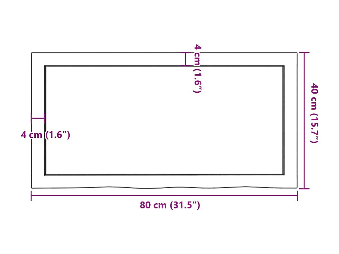 Mensola da parete 80x40x(2-6) cm in legno massello di rovere non trattato