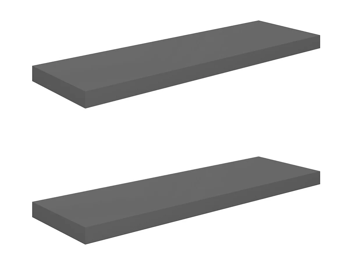 Mensola sospesa da parete 2 pezzi Grigio lucido 80x23,5x3,8 cm MDF