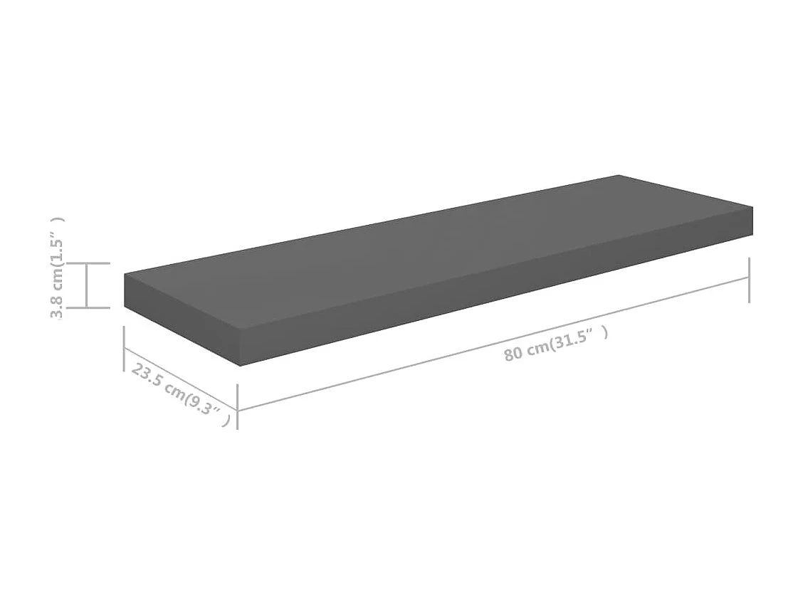 Mensola sospesa da parete 2 pezzi Grigio lucido 80x23,5x3,8 cm MDF