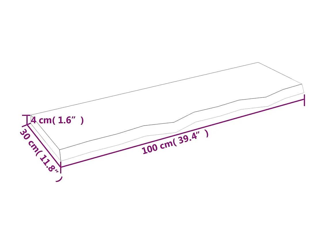 Wandplank 100x30x(2-4) cm massief onbehandeld eikenhout