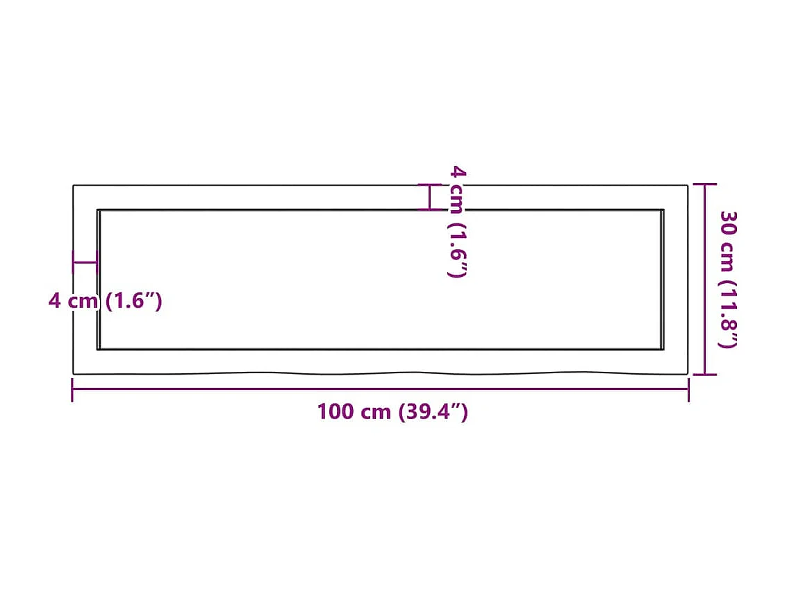 Wandplank 100x30x(2-4) cm massief onbehandeld eikenhout