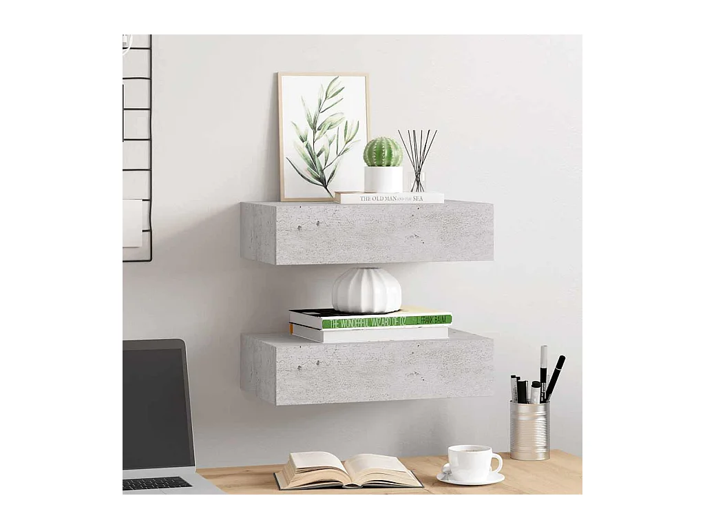 Mensole a cassetti da parete 2 pz Grigio cemento 40x23,5x10 cm MDF