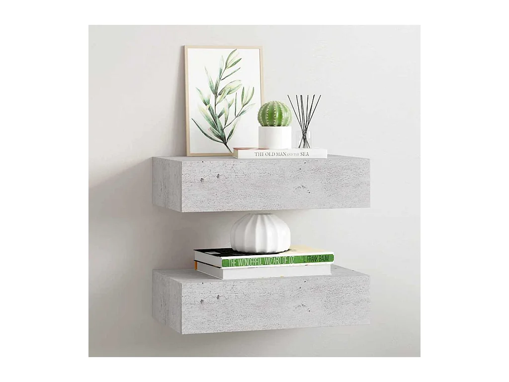Étagères à tiroir murales 2 pcs Gris béton 40x23,5x10 cm MDF