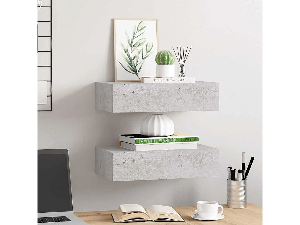 Étagères à tiroir murales 2 pcs Gris béton 40x23,5x10 cm MDF