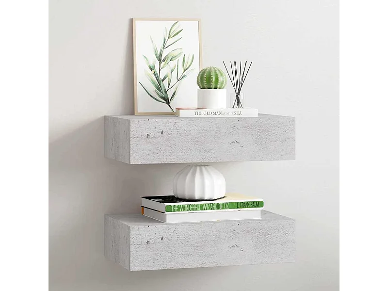 Étagères à tiroir murales 2 pcs Gris béton 40x23,5x10 cm MDF
