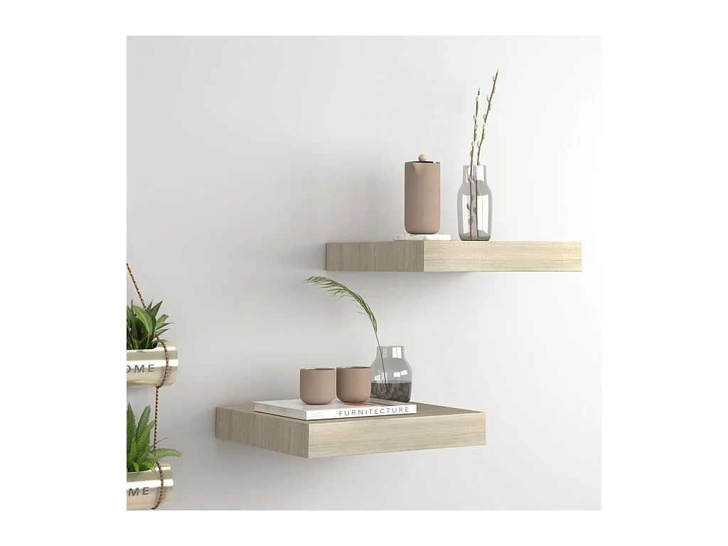 Étagères murales flottantes 2 pcs chêne 23x23,5x3,8 cm MDF
