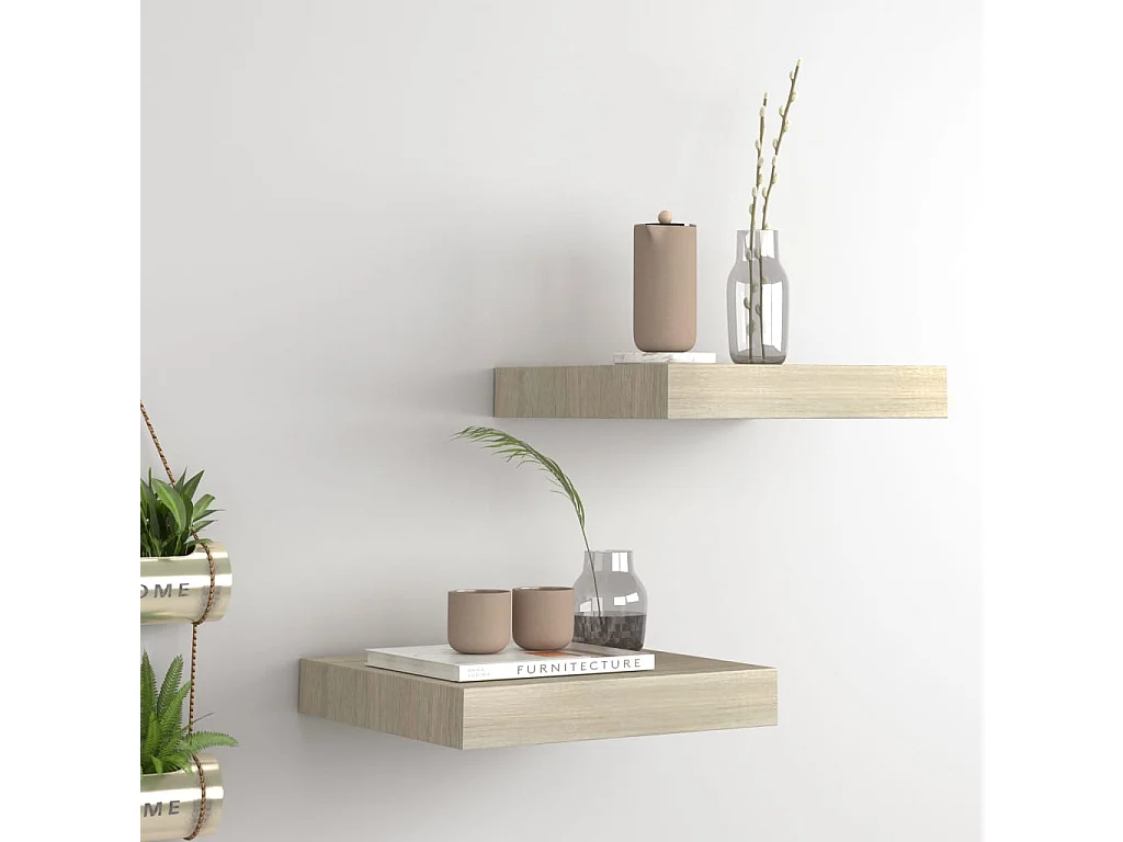 Estantes de pared flotantes 2 piezas roble 23x23,5x3,8 cm MDF