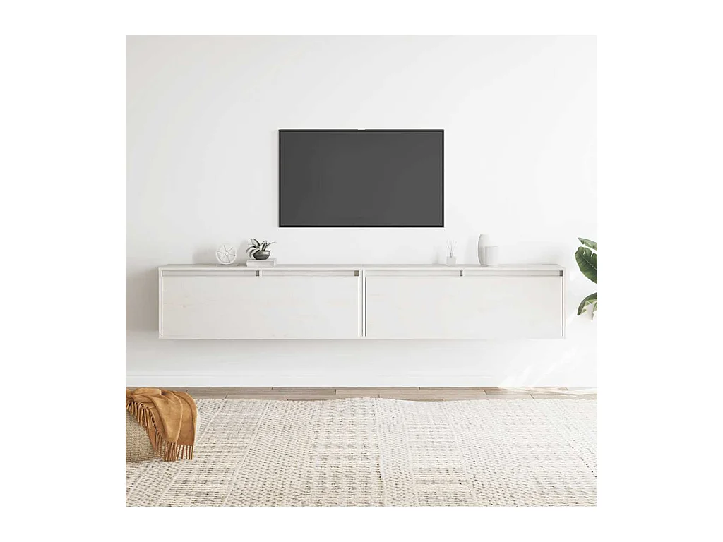 Armarios de pared 2 uds Blanco 100x30x35 cm Madera maciza de pino