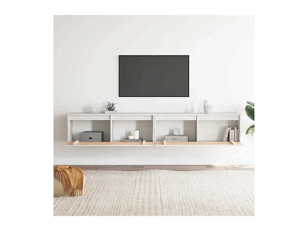 Armarios de pared 2 uds Blanco 100x30x35 cm Madera maciza de pino