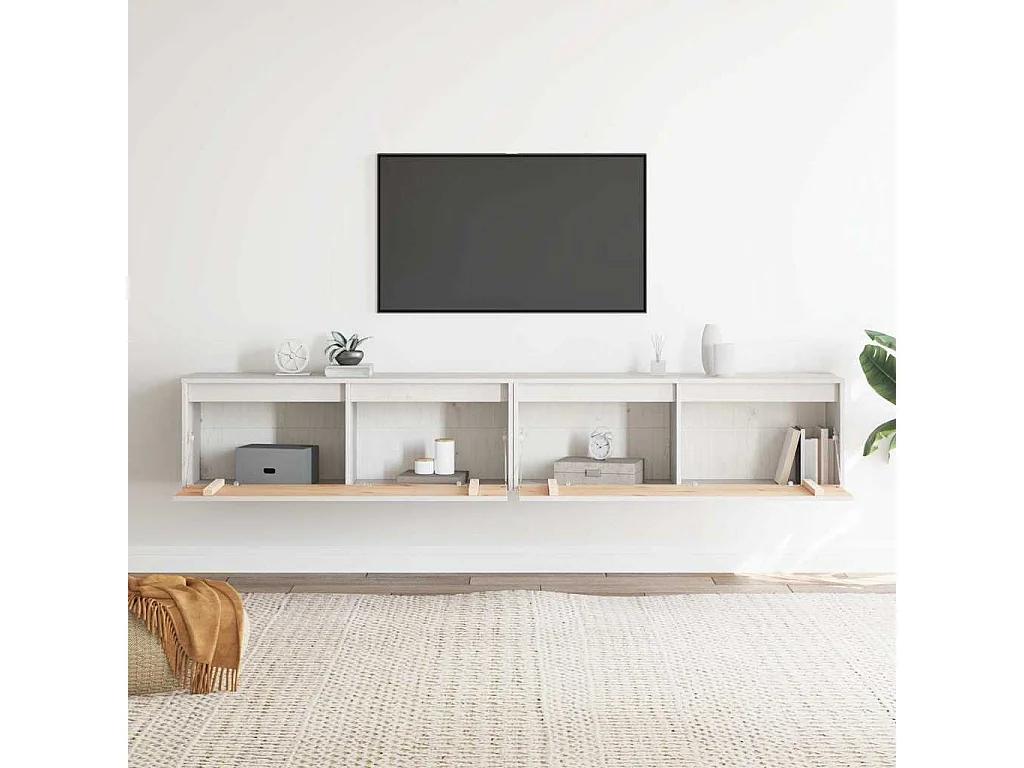 Armoires murales 2 pcs Blanc 100x30x35 cm Bois de pin massif