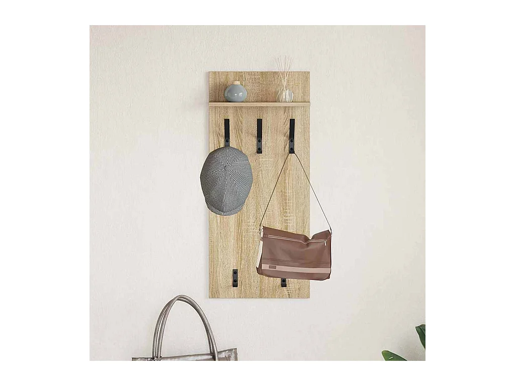 Appendiabiti da parete con ripiano in rovere Sonoma 90 x 40 x 10 cm