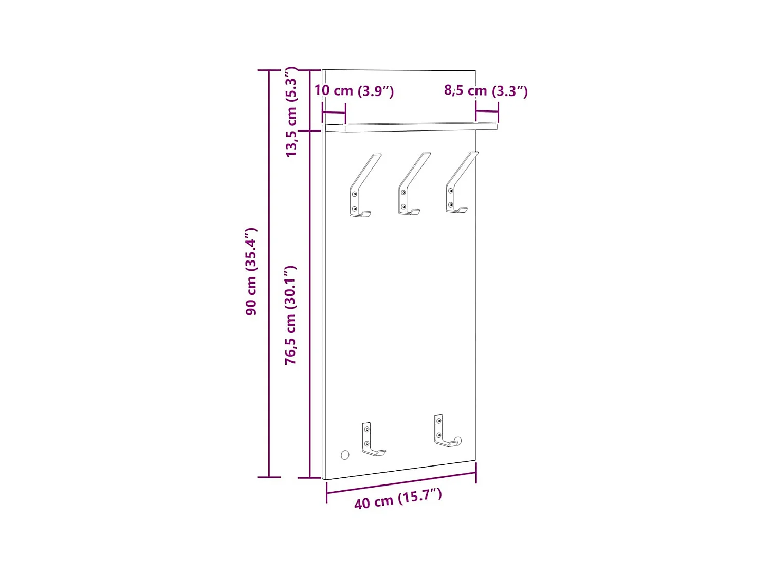 Appendiabiti da parete con ripiano in rovere Sonoma 90 x 40 x 10 cm
