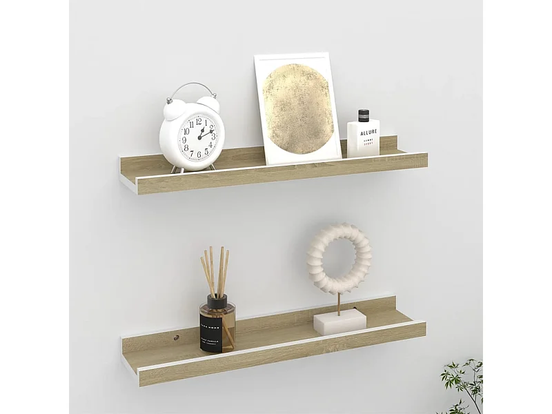 Wandplanken 2 stuks wit en sonoma eiken 40x9x3 cm