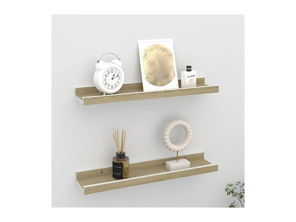 Mensole da parete 2 pezzi bianco e rovere sonoma 40x9x3 cm