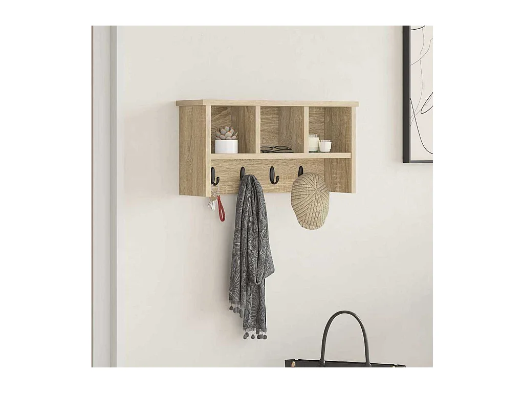 Appendiabiti da parete con ripiano in rovere Sonoma 50 x 16 x 26 cm