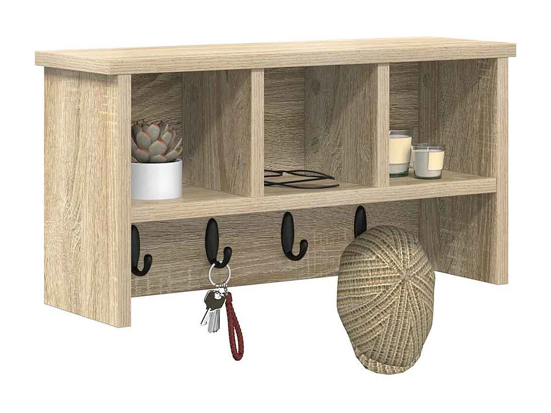 Appendiabiti da parete con ripiano in rovere Sonoma 50 x 16 x 26 cm