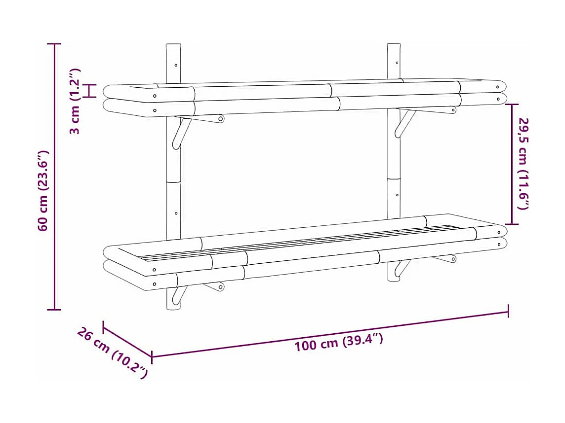 Estante de pared con balda marrón 100 x 26 x 60 cm Bambú