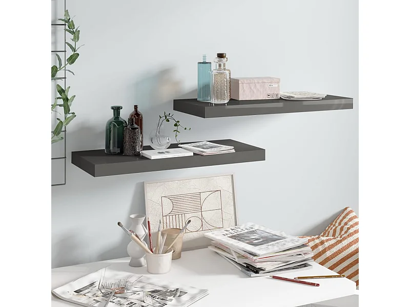 Zwevende wandplank 2 stuks Glanzend grijs 60x23,5x3,8 cm MDF