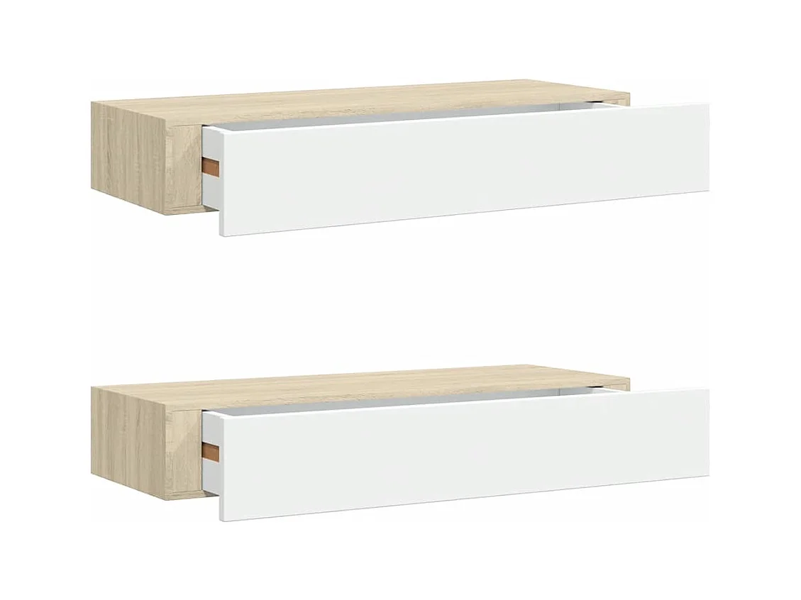 Estantes de cajón de pared 2 uds Roble y blanco 60x23,5x10cm MDF