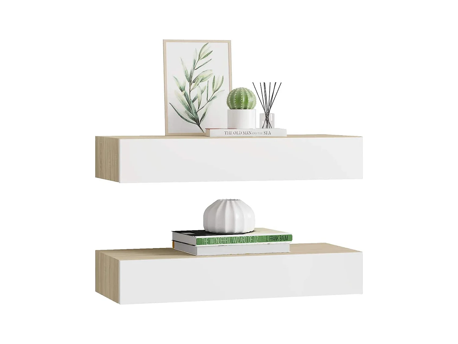 Estantes de cajón de pared 2 uds Roble y blanco 60x23,5x10cm MDF