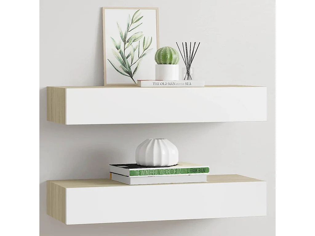 Mensole a cassetti da parete 2 pezzi Rovere e bianco 60x23,5x10cm MDF