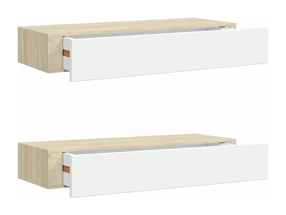 Mensole a cassetti da parete 2 pezzi Rovere e bianco 60x23,5x10cm MDF