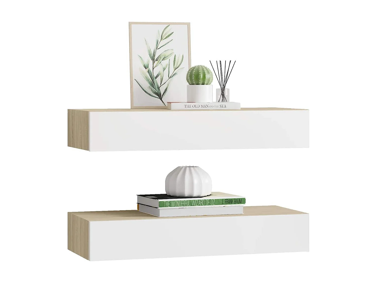 Mensole a cassetti da parete 2 pezzi Rovere e bianco 60x23,5x10cm MDF