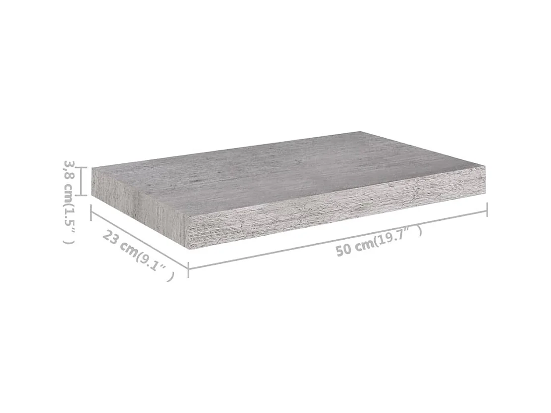 Estantes de pared flotantes 2 piezas gris hormigón 50x23x3,8 cm MDF