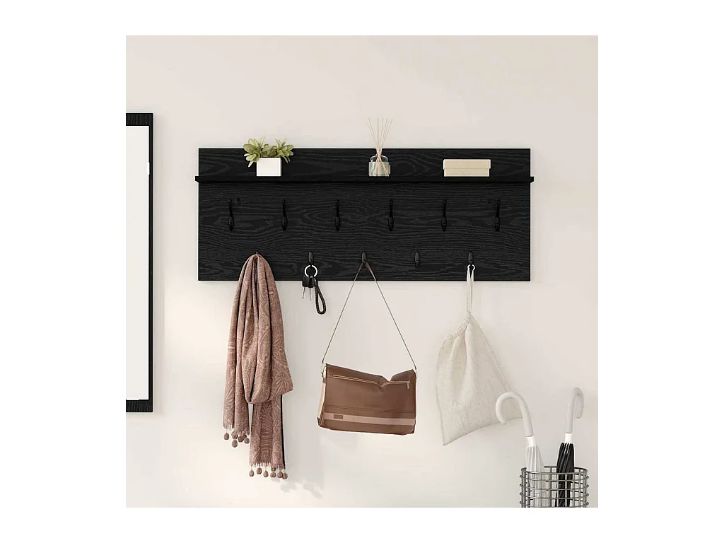 Porte-manteau mural avec étagère Chêne noir Bois d'ingénierie