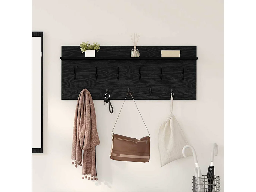 Porte-manteau mural avec étagère Chêne noir Bois d'ingénierie
