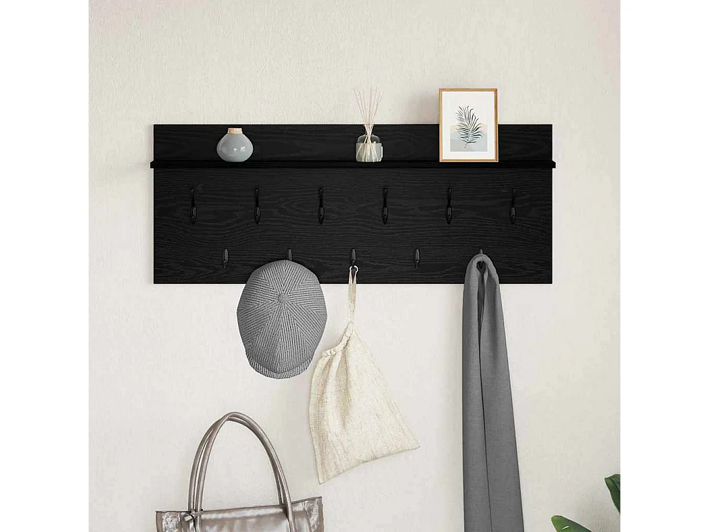 Porte-manteau mural avec étagère Chêne noir Bois d'ingénierie