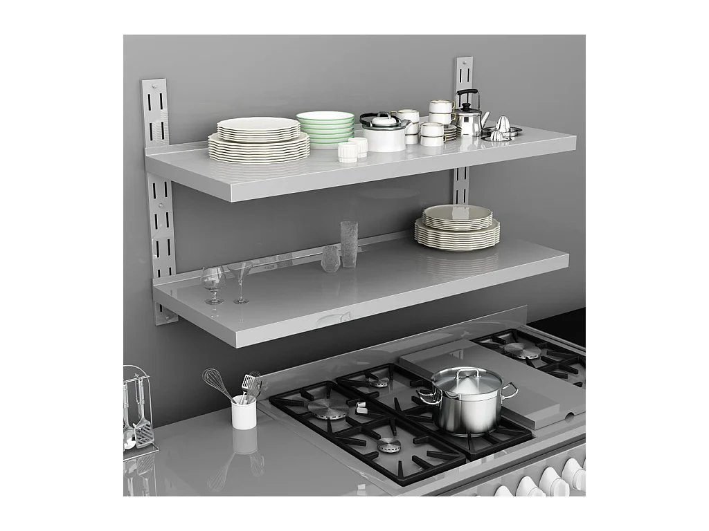 Estante de pared de 2 niveles Acero inoxidable 120x30 cm