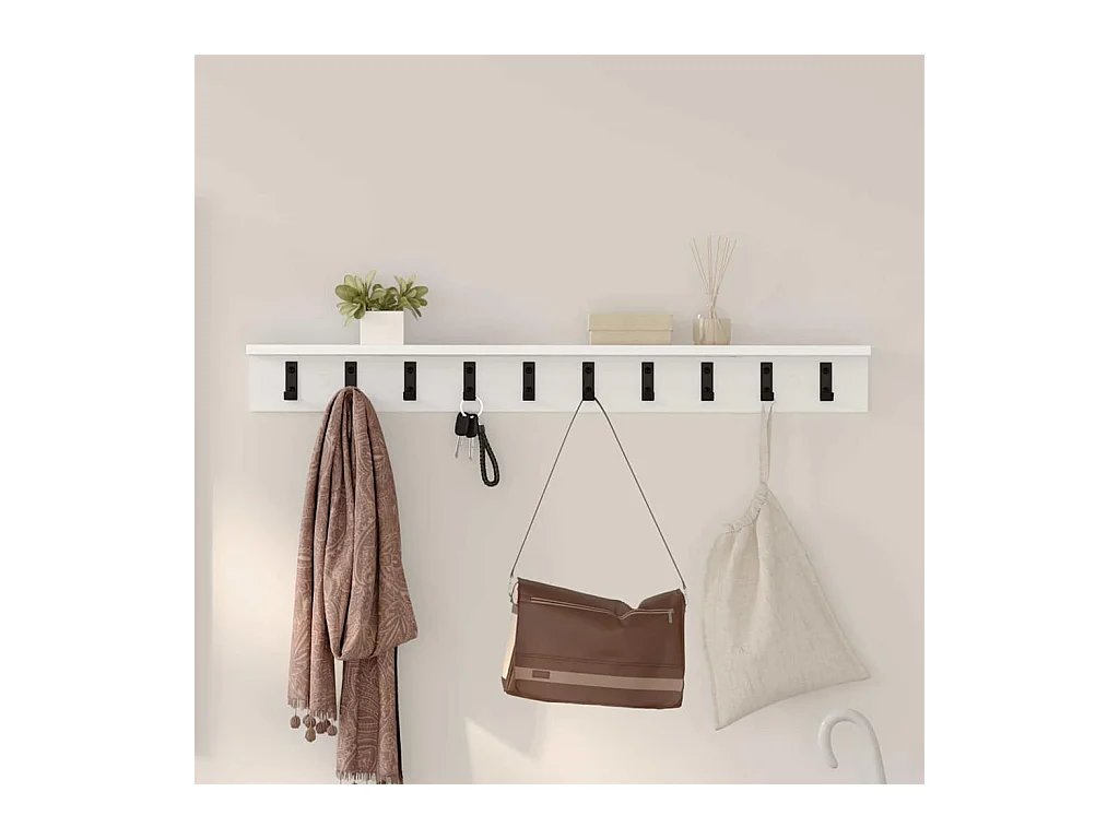 Perchero de pared con estante Blanco 100 x 10,5 x 10,5 cm