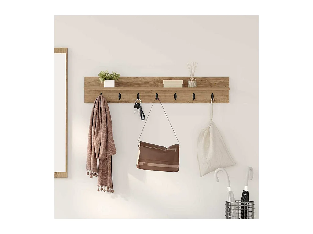 Porte-manteau mural chêne artisanal 100 x 10.5 x 18 cm
