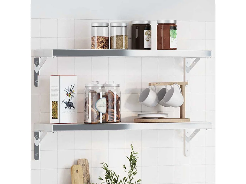 Staffe per mensole 4 pezzi 20x2,5x14 cm acciaio inox argento