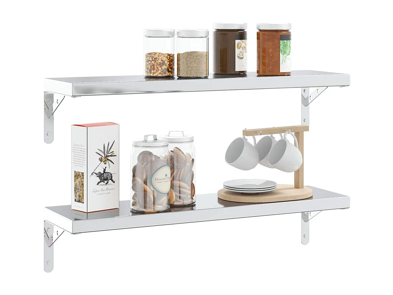 Staffe per mensole 4 pezzi 20x2,5x14 cm acciaio inox argento